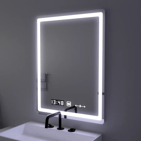 Oglindă LED Baie cu Dezaburire Nataliana, 60×80 cm, Ceas