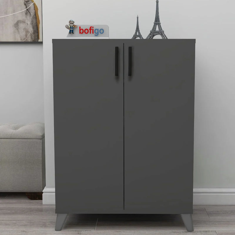 Pantofar Ceren multifunctional cu 2 usi si 4 rafturi interioare, dulap pantofi, mobilier hol ingust 70 x 110 cm, PAL melaminat 18 mm clasa E1, mecanism silentios soft-close, 72x32,5x88 cm