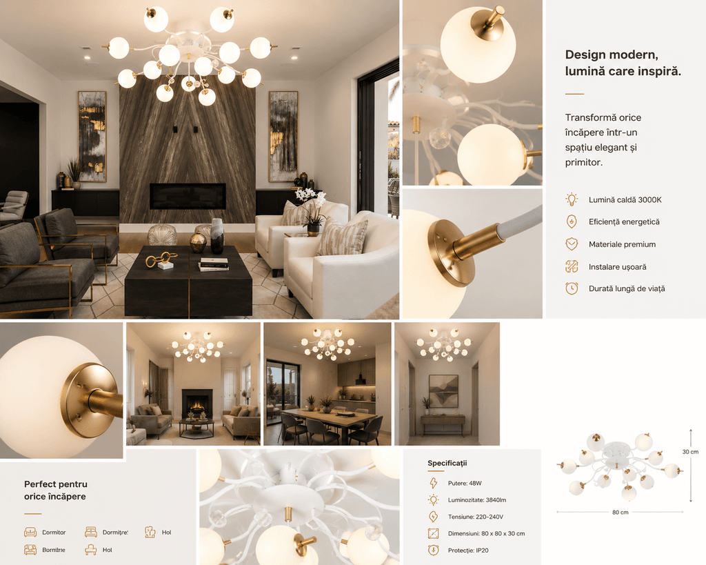 Lustră LED cu Telecomandă Diamante, 192W - AdeHouse — Finisaje și Iluminat Premium.