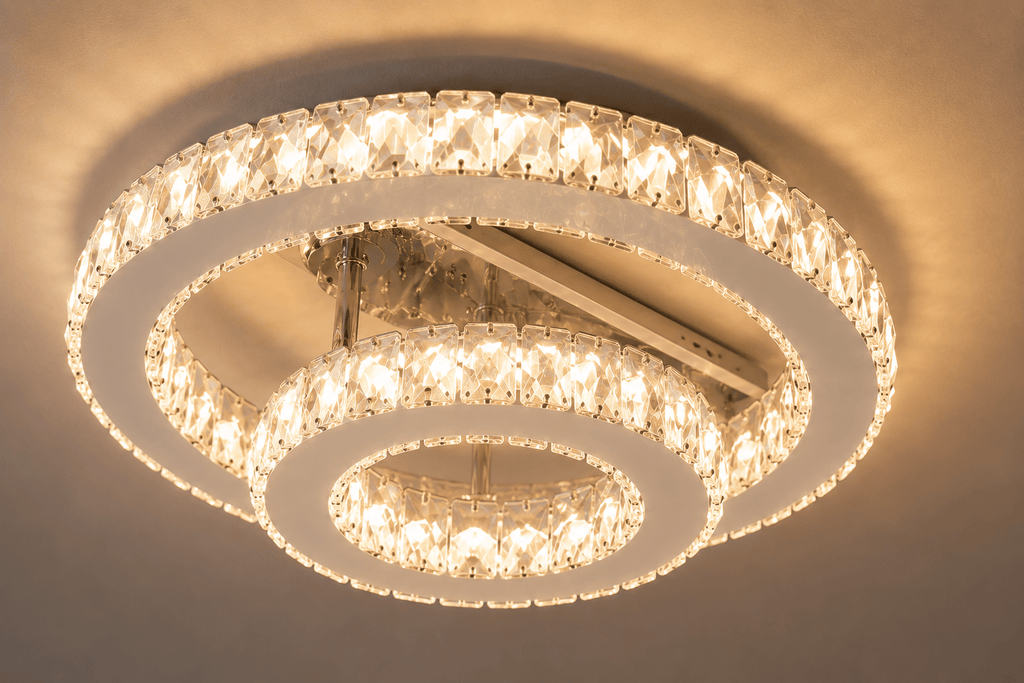 Lustră LED cu Telecomandă Amabile, 66W, cu Cristale, Lumină Caldă/Neutră/Rece, Crom - AdeHouse — Finisaje și Iluminat Premium.