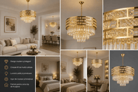 Candelabru Cristal Fenella, Ø60 cm, cu Telecomandă, Dimabil, Auriu - AdeHouse — Finisaje și Iluminat Premium.