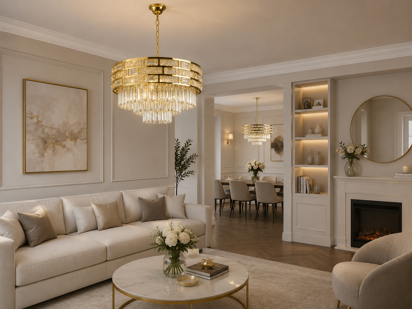 Candelabru Cristal Fenella, Ø60 cm, cu Telecomandă, Dimabil, Auriu