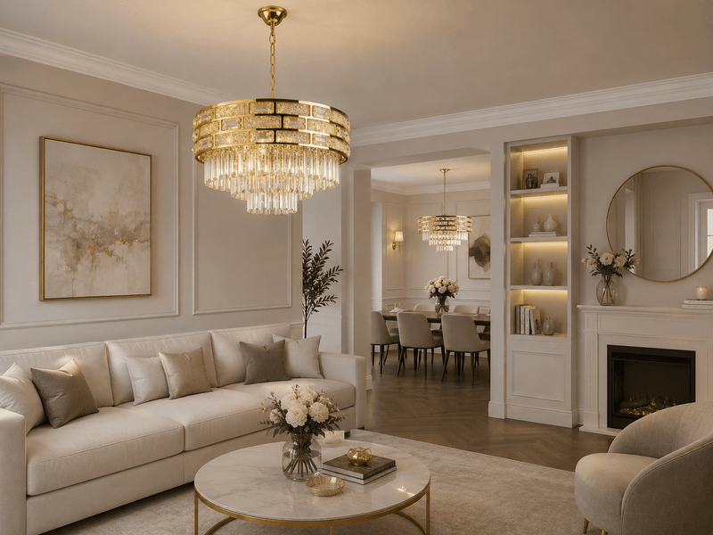 Candelabru Cristal Fenella, Ø60 cm, cu Telecomandă, Dimabil, Auriu