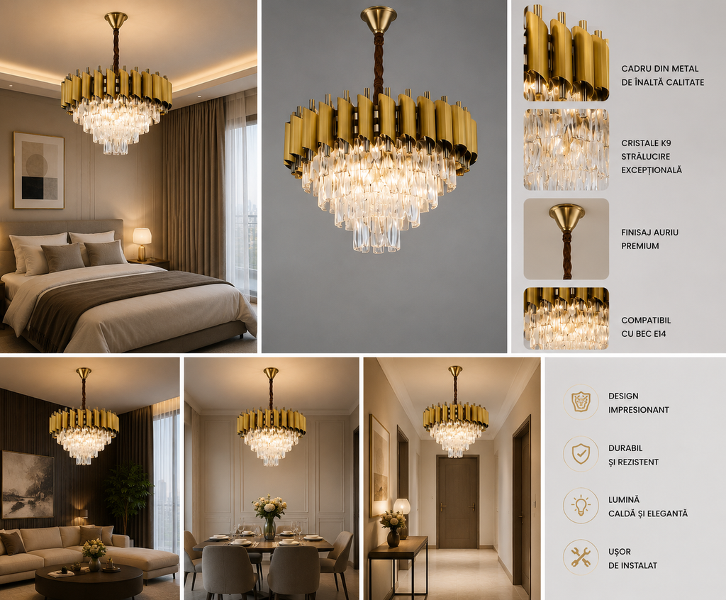 Candelabru Cristal Maelona, Auriu