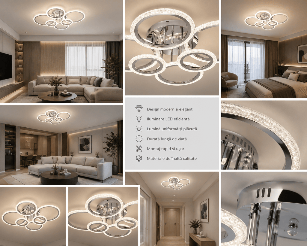 Lustră LED cu Telecomandă Albertina, 132W, Lumină Caldă/Neutră/Rece - AdeHouse — Finisaje și Iluminat Premium.
