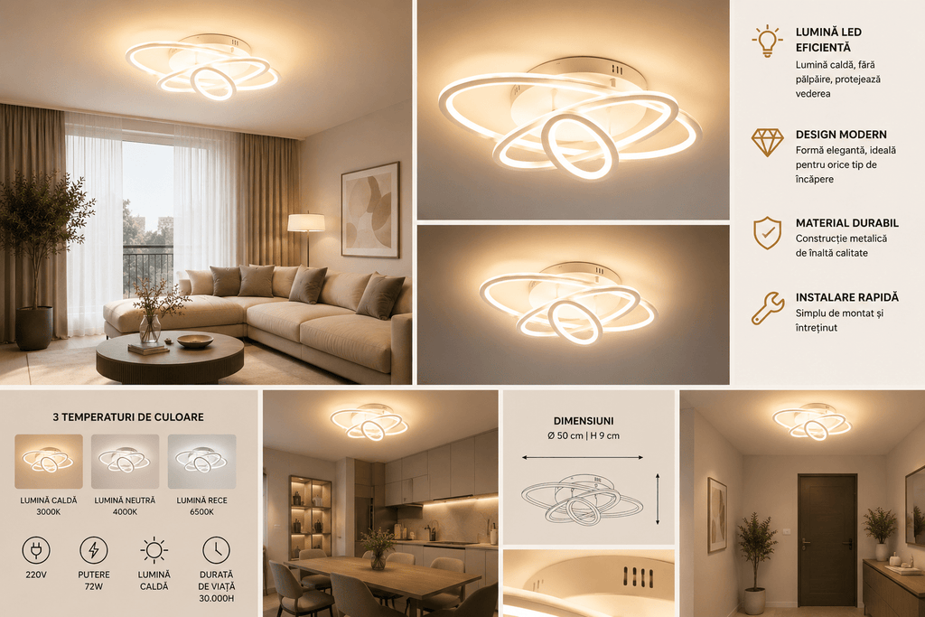Lustră LED cu Telecomandă Evangelina, 138W, Lumină Caldă/Neutră/Rece - AdeHouse — Finisaje și Iluminat Premium.