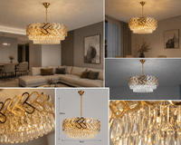Candelabru Cristal Zoraida, Ø60 cm, cu Telecomandă, Dimabil, Auriu - AdeHouse — Finisaje și Iluminat Premium.
