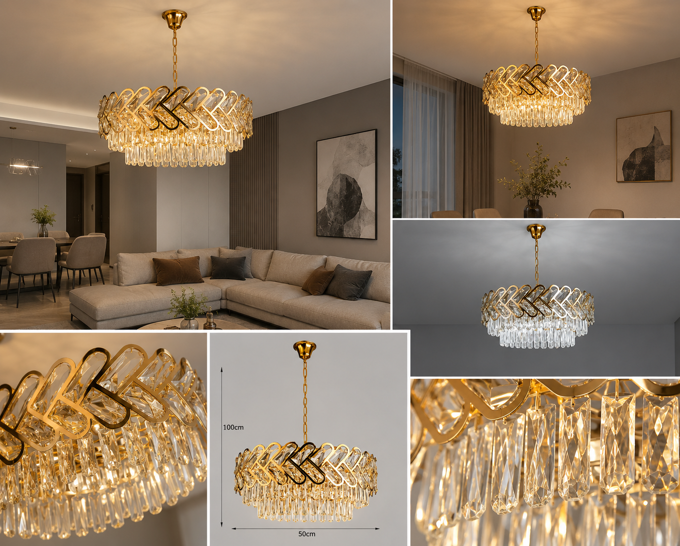 Candelabru Cristal Zoraida, Ø60 cm, cu Telecomandă, Dimabil, Auriu