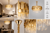 Candelabru Cristal Tancreda 60W, Ø60 cm, Auriu - AdeHouse — Finisaje și Iluminat Premium.