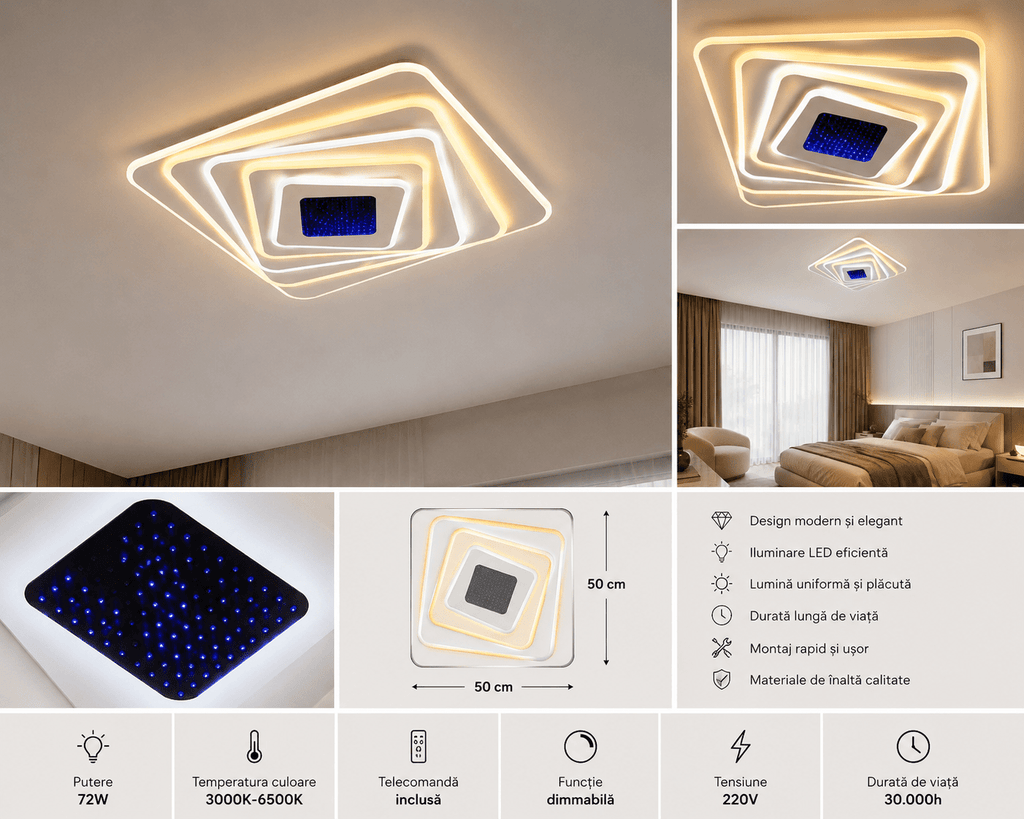 Lustră LED cu Telecomandă Clementina, 243W, Lumină Caldă/Neutră/Rece - AdeHouse — Finisaje și Iluminat Premium.