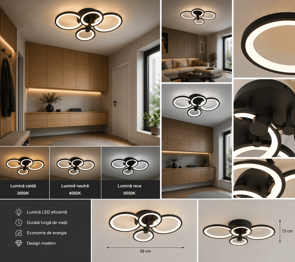 Lustră LED cu Telecomandă Genoveva, 108W, cu Inele, Lumină Caldă/Neutră/Rece - AdeHouse — Finisaje și Iluminat Premium.