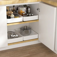 Set 3 sertare cu glisiere autoadezive soft-close, extragere totala, sina cu extensie, 3 dimensiuni, alb
