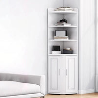 Biblioteca pentru colt cu 4 polite si dulap 2 usi, 180x50x50cm, alb