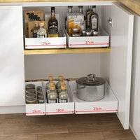 Set 3 sertare cu glisiere autoadezive soft-close, extragere totala, sina cu extensie, 3 dimensiuni, alb