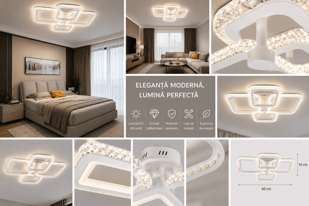 Lustră LED cu Telecomandă Camelia, 120W, Ø11 cm, Lumină Caldă/Neutră/Rece - AdeHouse — Finisaje și Iluminat Premium.