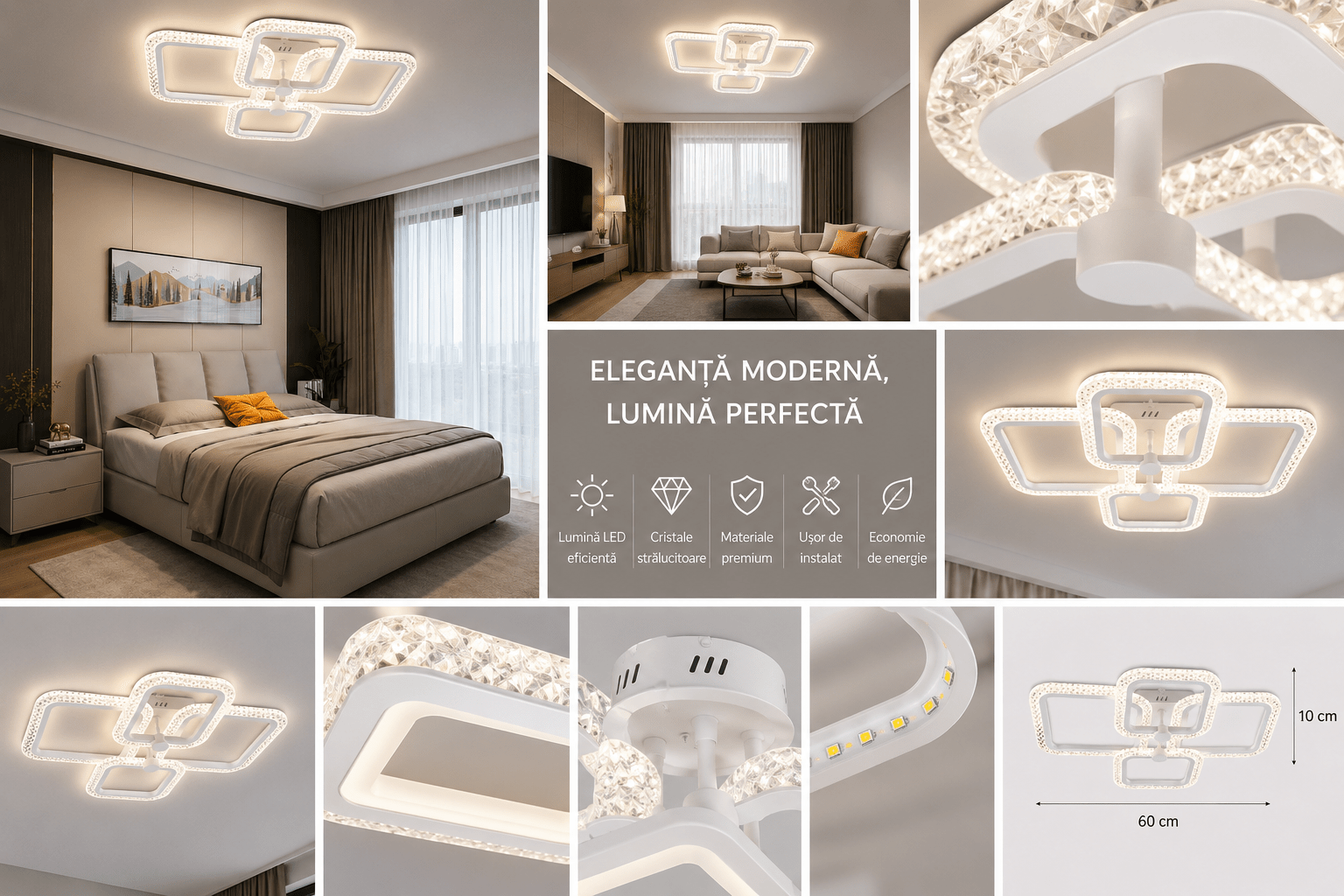 Lustră LED cu Telecomandă Camelia, 120W, Ø11 cm, Lumină Caldă/Neutră/Rece - AdeHouse — Finisaje și Iluminat Premium.