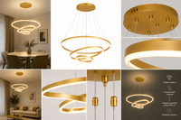 Pendul LED cu Telecomandă Rosabel 140W, Ø60 cm, cu Inele, Lumină Caldă/Neutră/Rece, Dimabil - AdeHouse — Finisaje și Iluminat Premium.