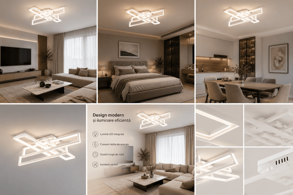 Lustră LED cu Telecomandă Ubaldina, 192W, Lumină Caldă/Neutră/Rece, Alb - AdeHouse — Finisaje și Iluminat Premium.