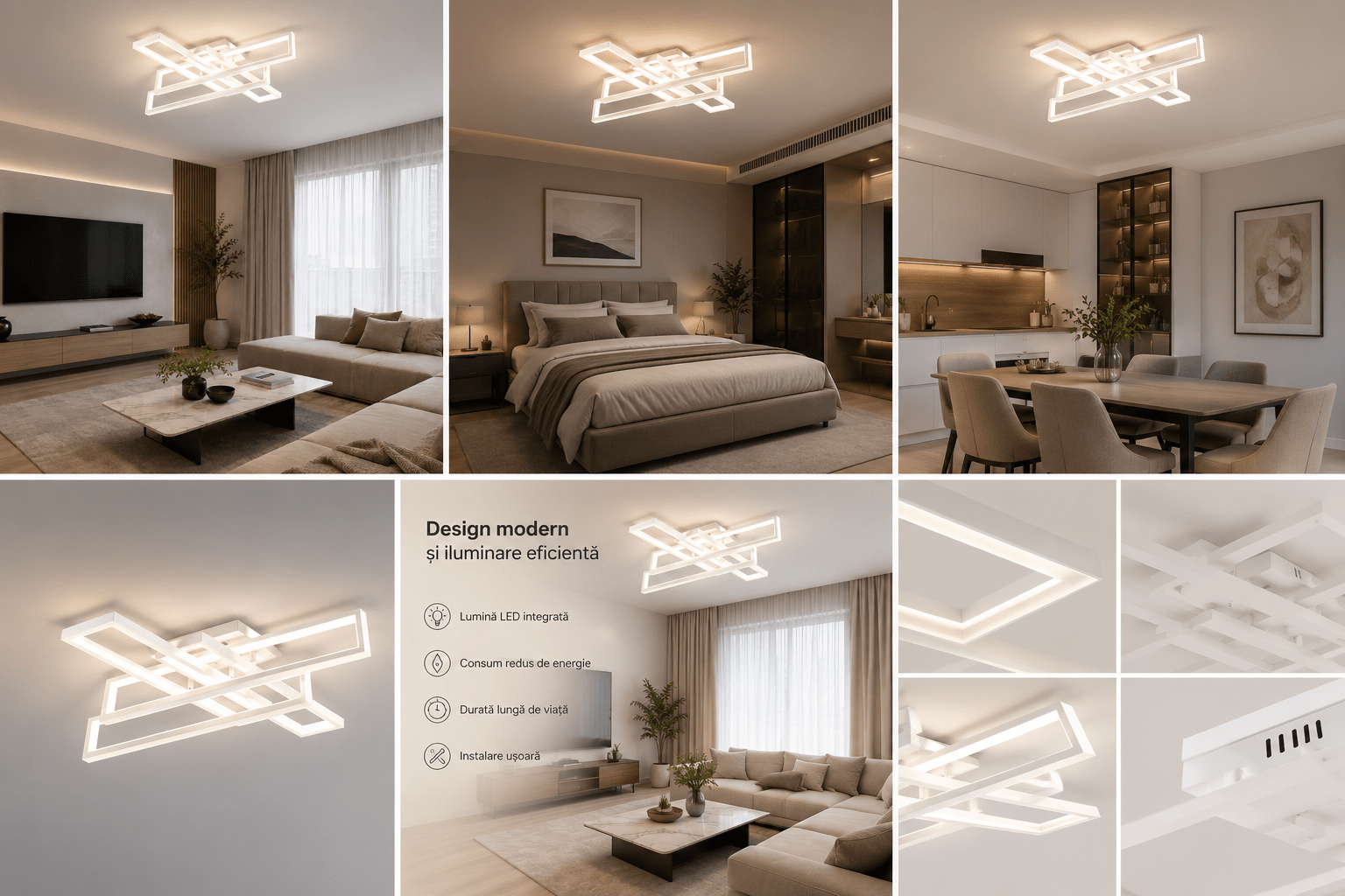 Lustră LED cu Telecomandă Ubaldina, 192W, Lumină Caldă/Neutră/Rece, Alb - AdeHouse — Finisaje și Iluminat Premium.