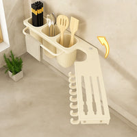 Suport dublu pentru bucatarie din metal, pliabil, 2 moduri de montare, multifunctional, 67 x 9 x 12 cm