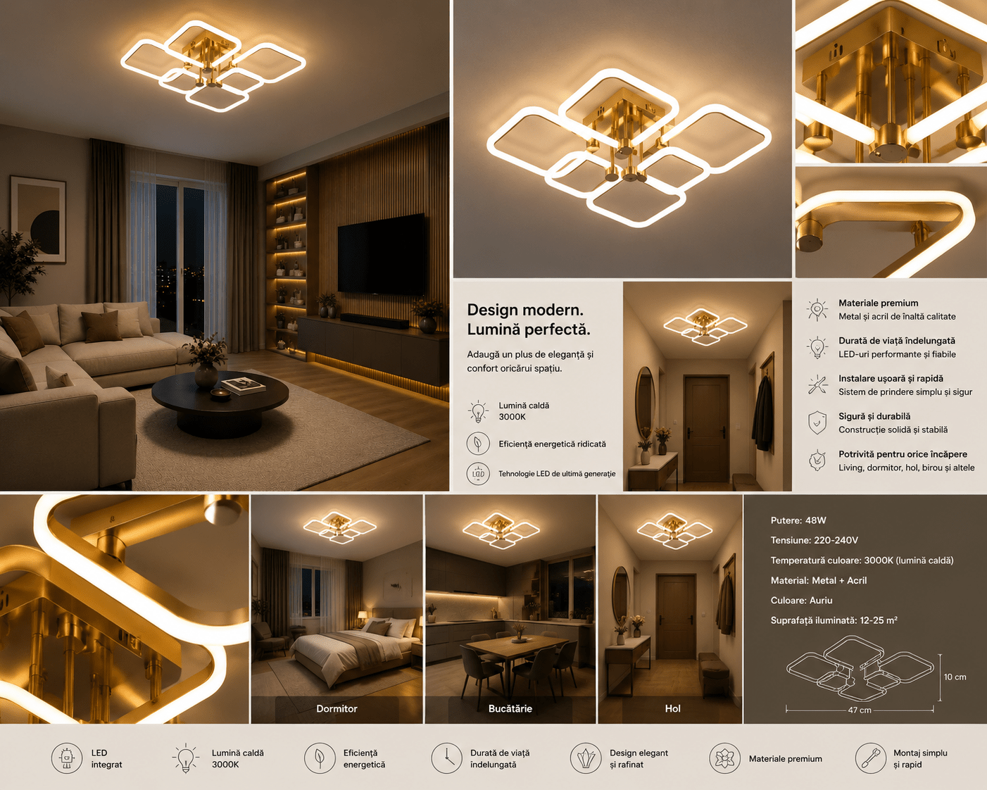 Lustră LED cu Telecomandă Vincenza, 116W, Lumină Caldă/Neutră/Rece - AdeHouse — Finisaje și Iluminat Premium.