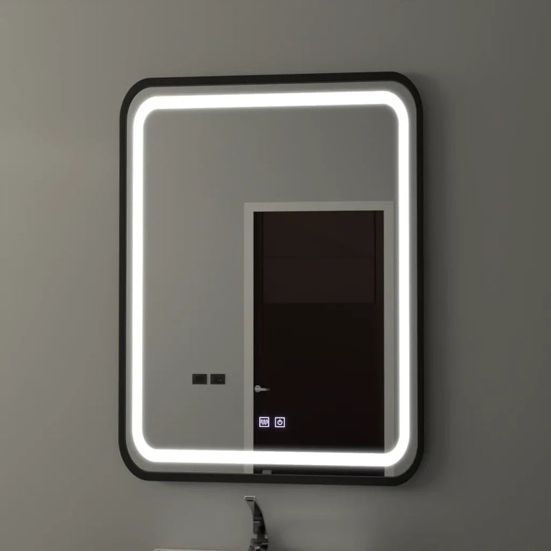 Oglindă LED Baie cu Dezaburire Halcyona II, 60×80 cm, Buton Touch, Dimabilă, Ramă Negru