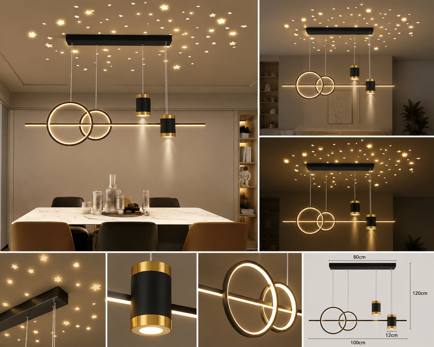 Pendul LED cu Telecomandă Trinita, 120W, Lumină Caldă/Neutră/Rece, Auriu/Negru - AdeHouse — Finisaje și Iluminat Premium.
