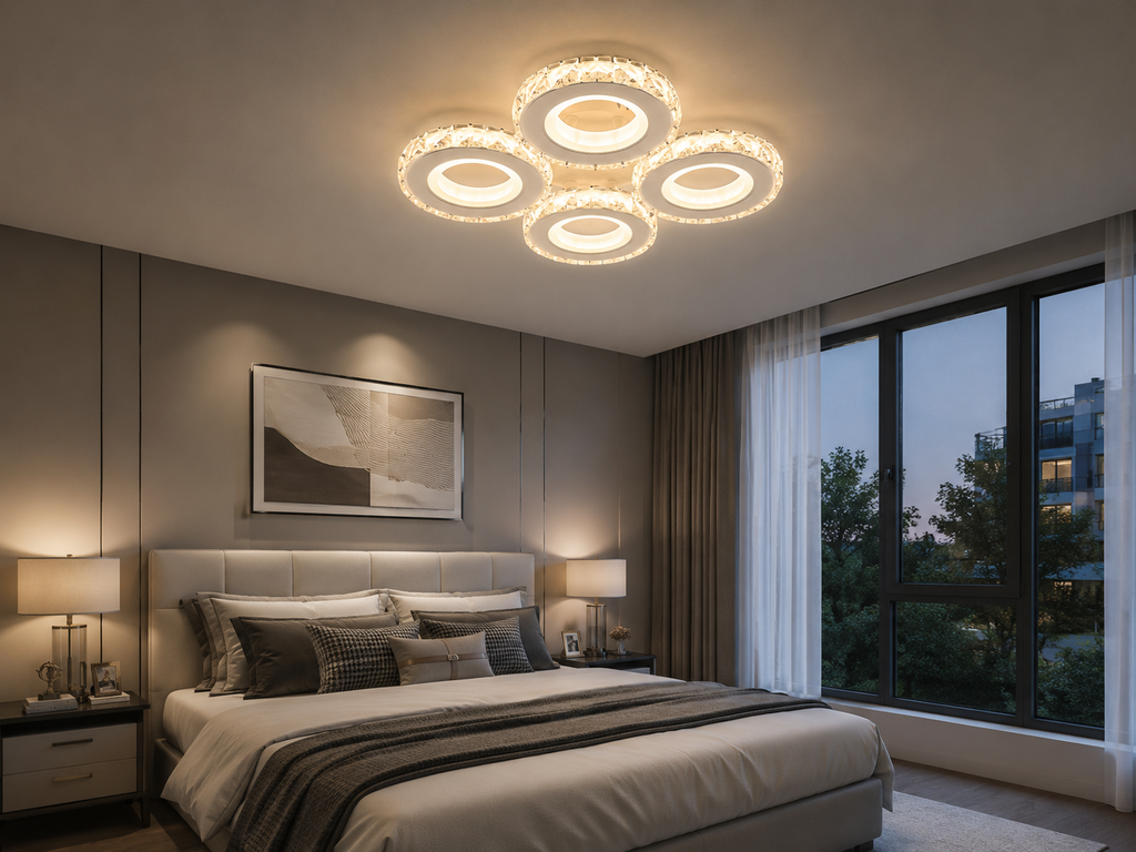 Lustră LED cu Telecomandă Seraphina 96W, Lumină Caldă/Neutră/Rece, Dimabilă, Alb/Crom