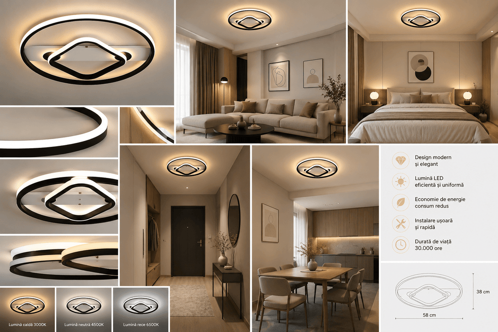 Lustră LED cu Telecomandă Ambrosina, 120W - AdeHouse — Finisaje și Iluminat Premium.