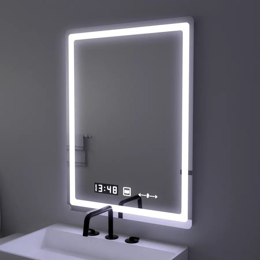 Oglindă LED Baie cu Dezaburire Nataliana, Ceas - AdeHouse — Finisaje și Iluminat Premium.