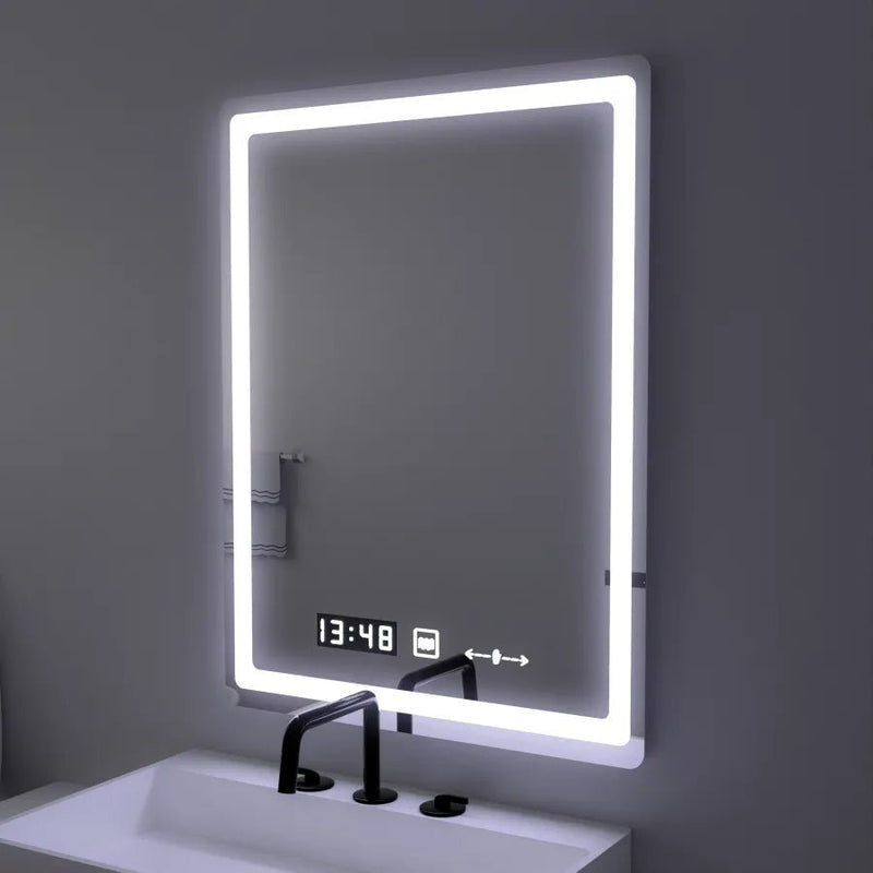 Oglindă LED Baie cu Dezaburire Nataliana, 60×80 cm, Ceas