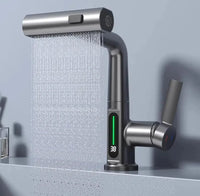 Baterie baie/bucatarie cu display temperatura, curgere tip cascada, jet sau spray, dus extractibil