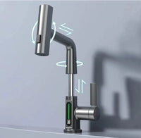 Baterie baie/bucatarie cu display temperatura, curgere tip cascada, jet sau spray, dus extractibil