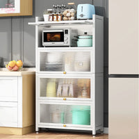 Dulap elegant pentru bucatarie, 4 rafturi, otel inoxidabil, usa cu geam cu deschidere verticala 80x32x144cm