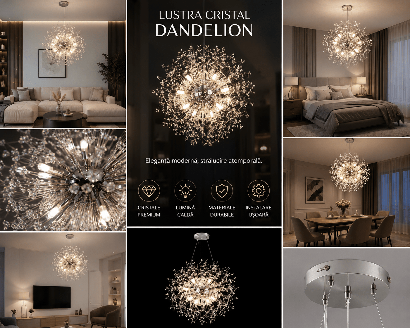 Pendul LED cu Telecomandă Ramona, 13W, Ø55 cm, cu Cristale - AdeHouse — Finisaje și Iluminat Premium.