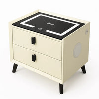 Noptiera Smart Multifunctionala, iluminare LED tactil cu 3 culori, incarcare wireless si USB, difuzor Bluetooth, 2 sertare
