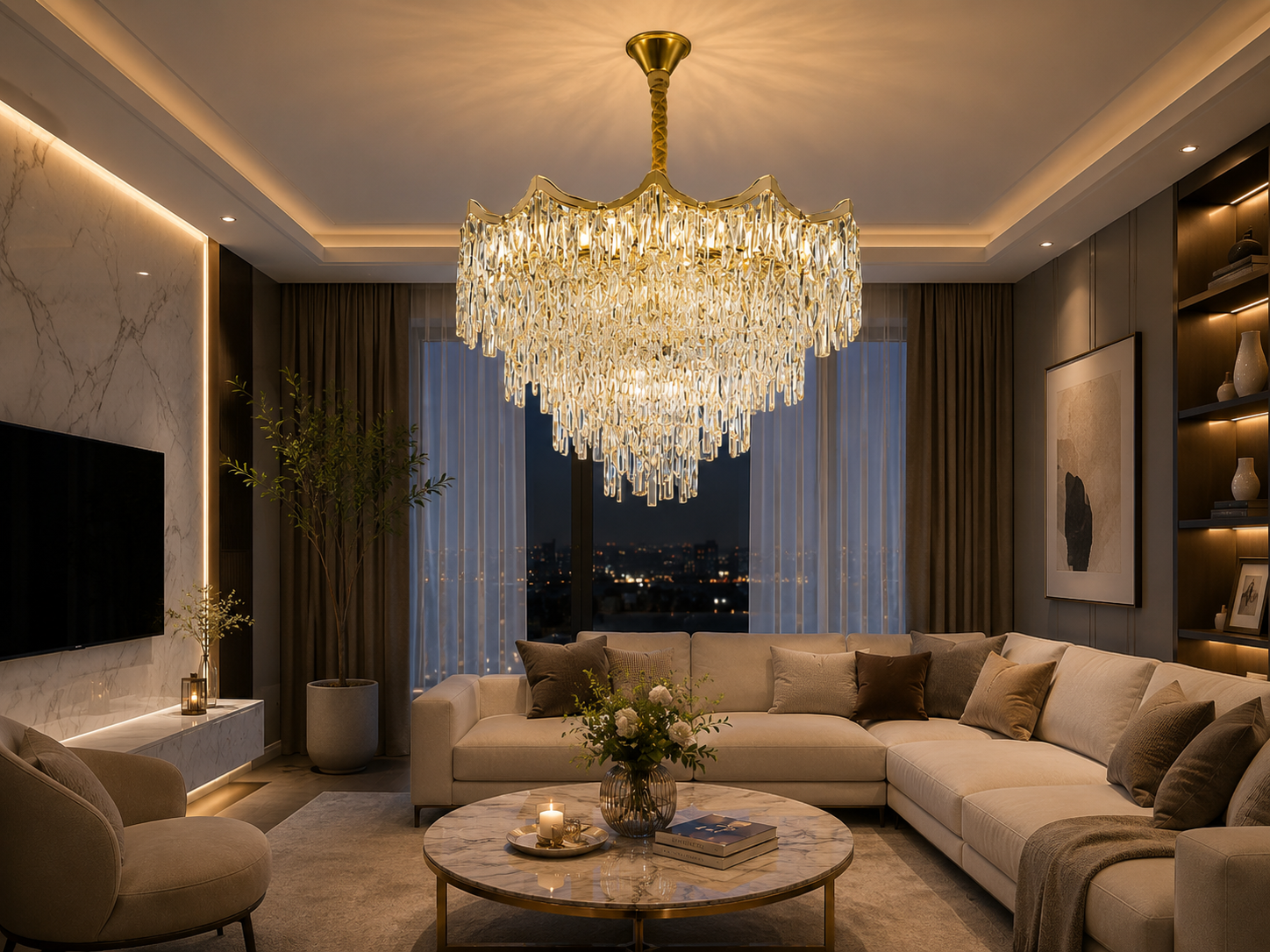 Candelabru Cristal Giovanna, Ø78 cm, Auriu