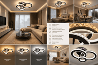 Lustră LED cu Telecomandă Halcyona 134W, Lumină Caldă/Neutră/Rece, Dimabilă, Negru - AdeHouse — Finisaje și Iluminat Premium.
