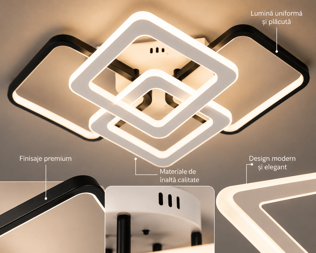 Lustră LED cu Telecomandă Domitilla, 164W, Ø67 cm, Lumină Caldă/Neutră/Rece, Negru/Alb - AdeHouse — Finisaje și Iluminat Premium.