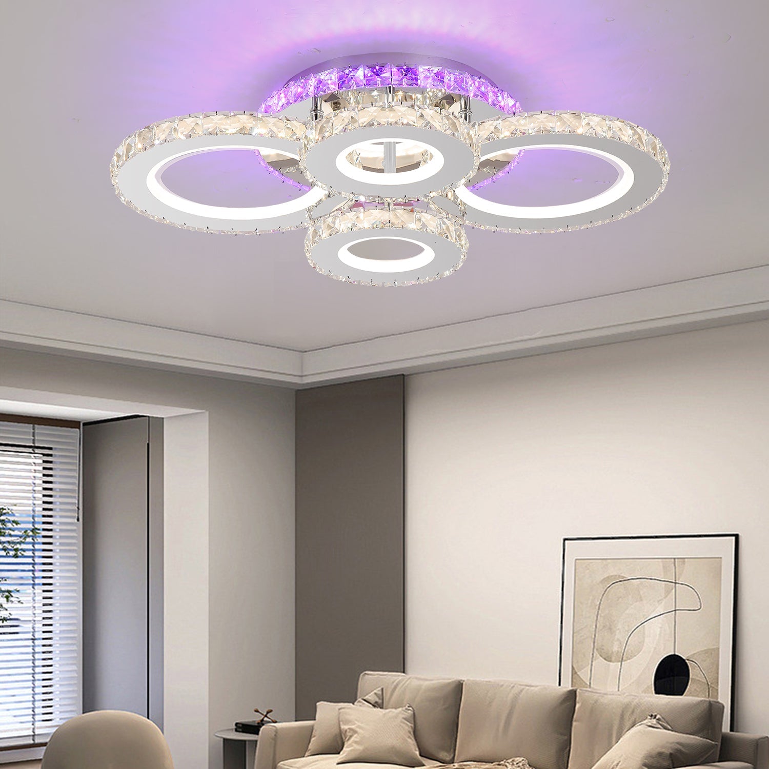 Lustră LED cu Telecomandă Zenobia 136W, cu Cristale, Lumină Caldă/Neutră/Rece, Dimabilă