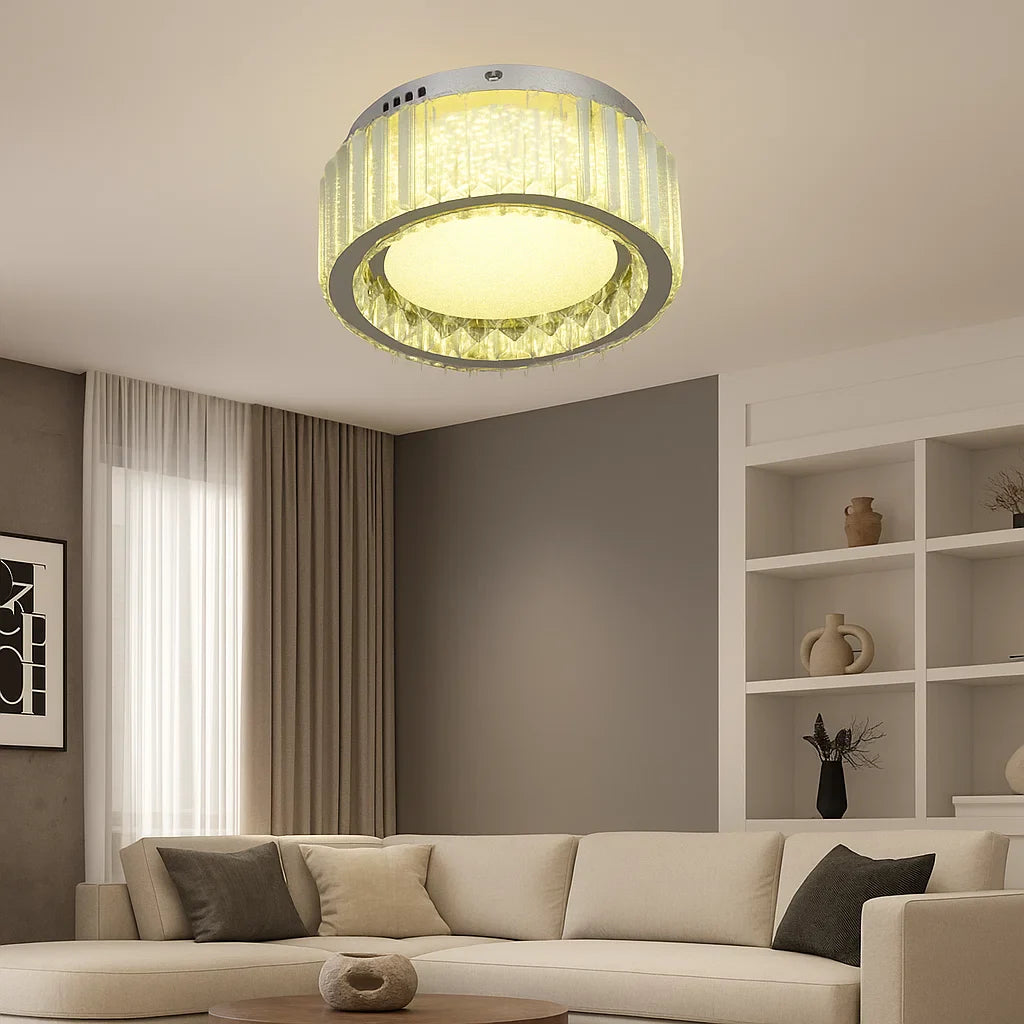 Lustră LED cu Telecomandă Sabeline 28W, Ø30 cm, cu Cristale, Lumină Caldă/Neutră/Rece
