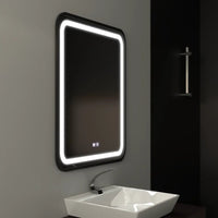 Oglindă LED Baie cu Dezaburire Halcyona II, Buton Touch, Dimabilă, Ramă Negru - AdeHouse — Finisaje și Iluminat Premium.