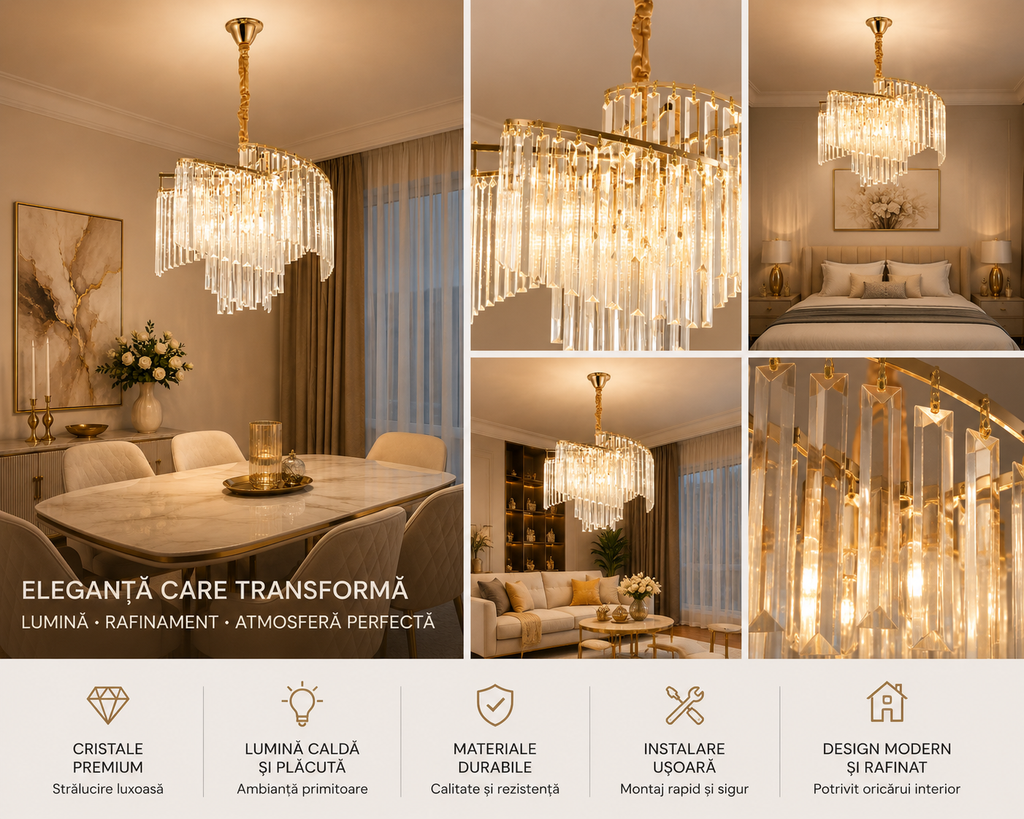 Candelabru Cristal Wynstelle, Ø47 cm, Auriu