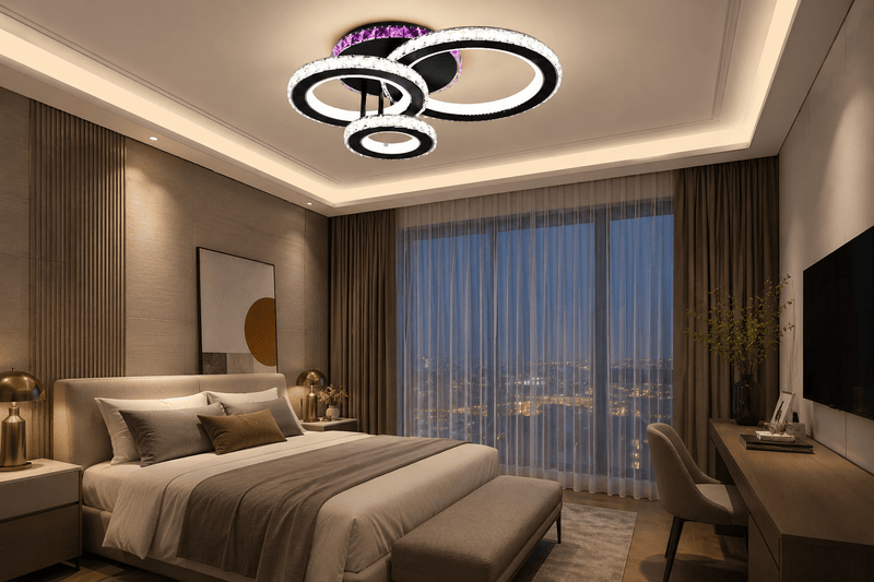 Lustră LED cu Telecomandă Halcyona 134W, 46×36 cm, Lumină Caldă/Neutră/Rece, Dimabilă, Negru