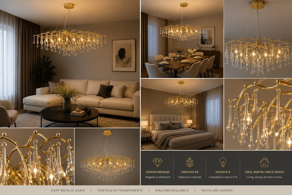 Candelabru Cristal Jolanda, Auriu