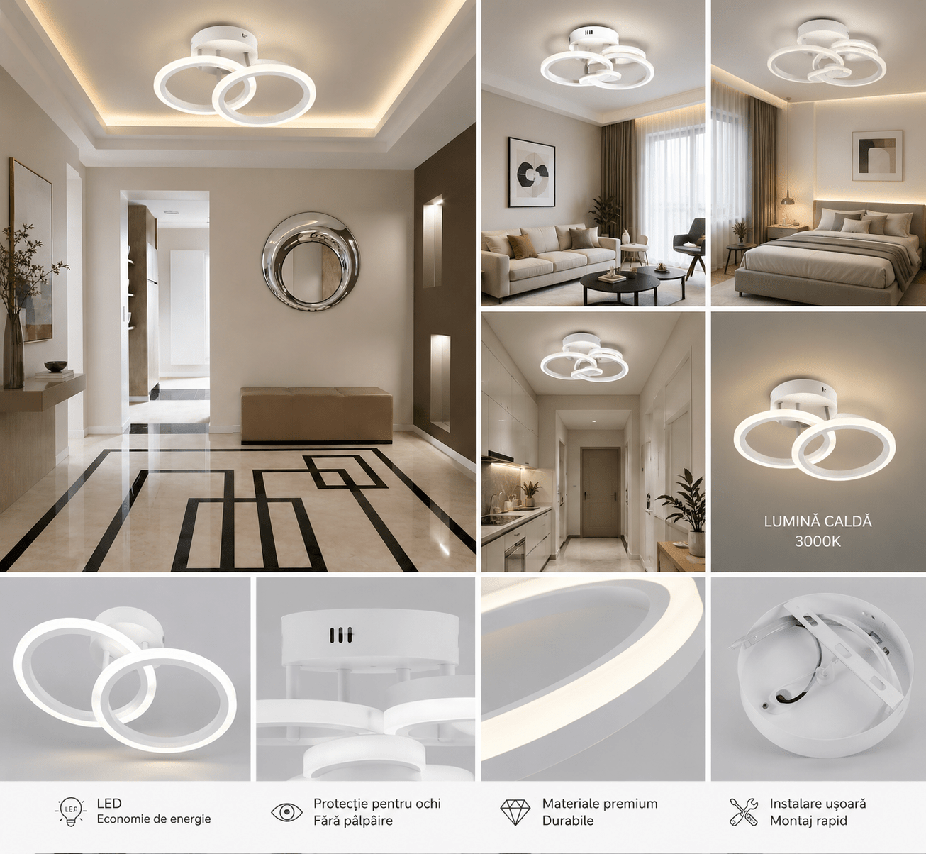 Lustră LED cu Telecomandă Prudenzia, 36W, Lumină Caldă/Neutră/Rece - AdeHouse — Finisaje și Iluminat Premium.