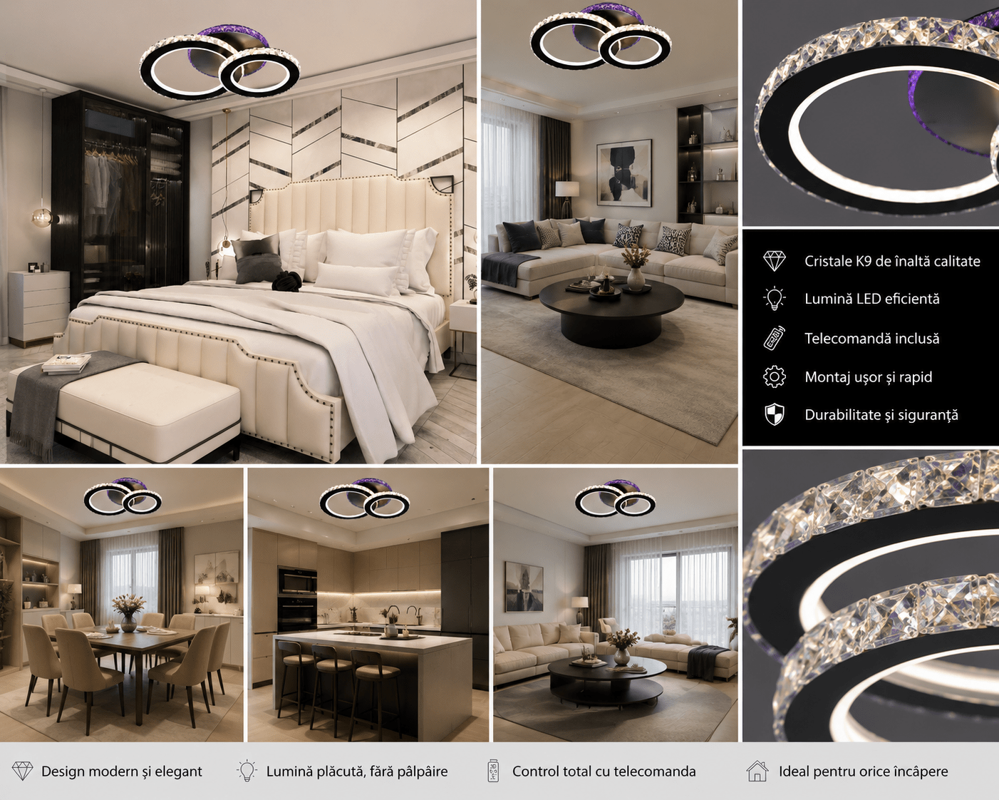 Lustră LED cu Telecomandă Ippolita, 60W, Ø40 cm, Lumină Caldă/Neutră/Rece - AdeHouse — Finisaje și Iluminat Premium.