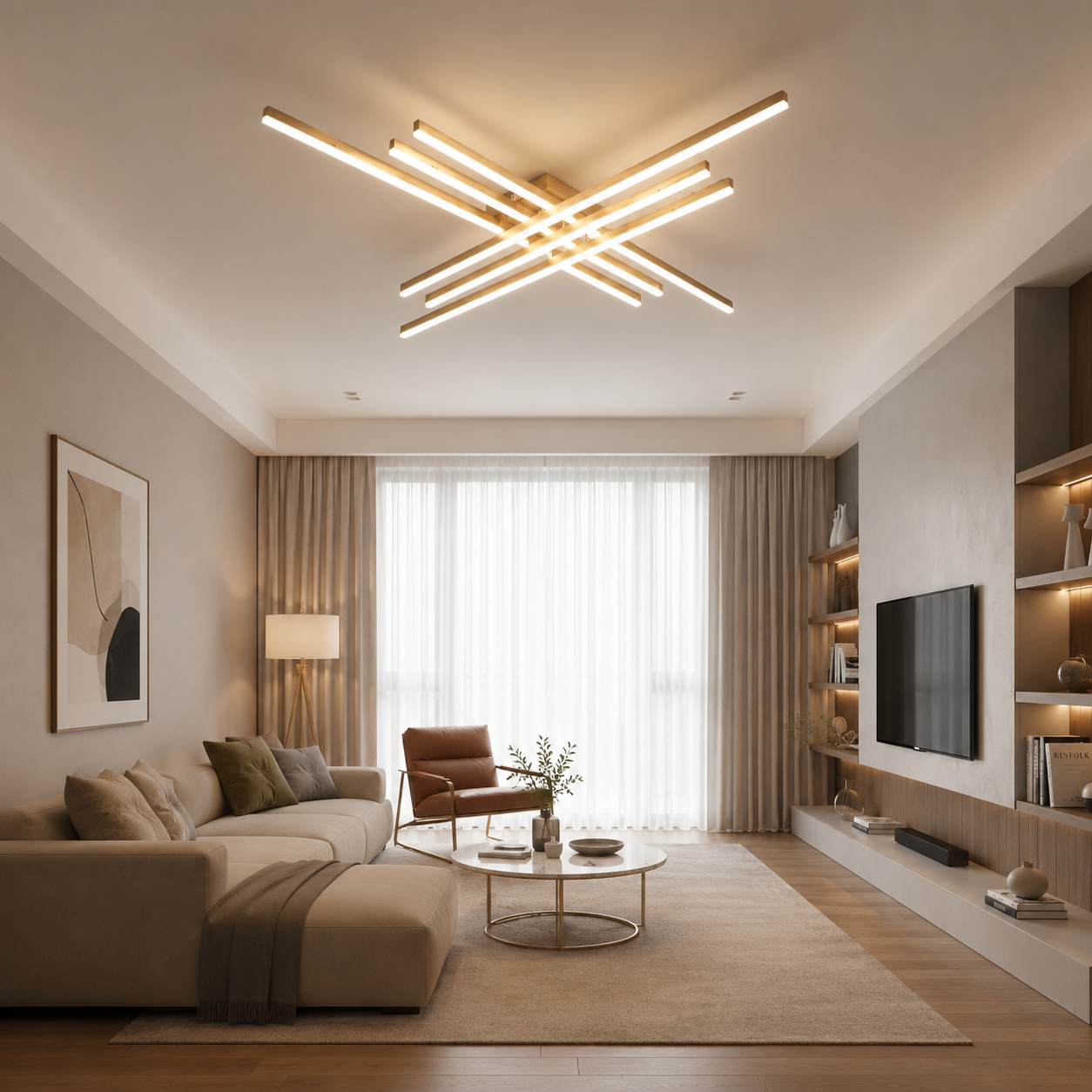 Lustră LED cu Telecomandă Arabella 224W, Lumină Caldă/Neutră/Rece, Negru/Auriu