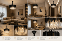 Candelabru Cristal Ines, 60W, Ø50 cm, Negru - AdeHouse — Finisaje și Iluminat Premium.