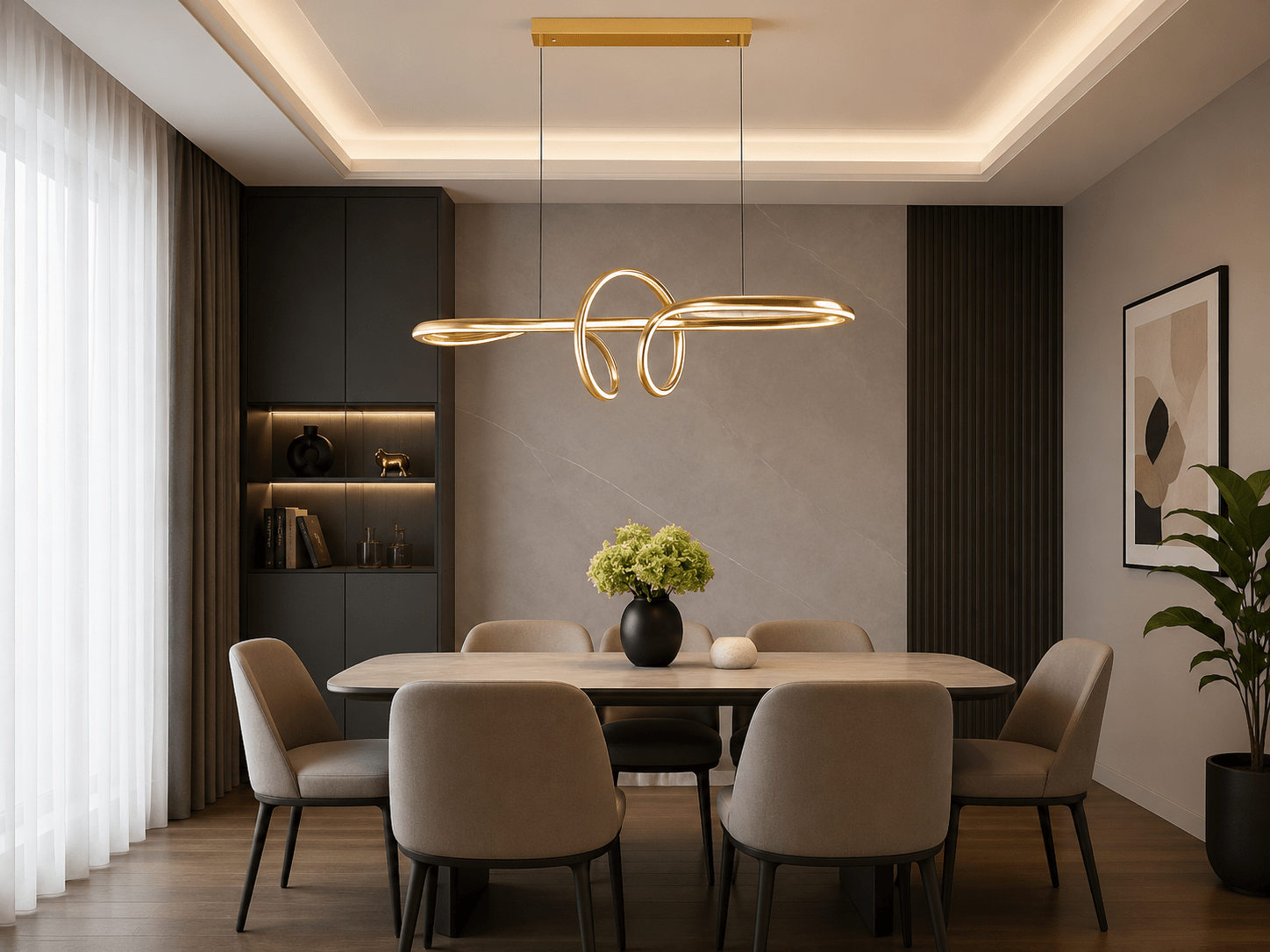 Pendul LED cu Telecomandă Ofelia, 120W, Lumină Caldă/Neutră/Rece, Auriu - AdeHouse — Finisaje și Iluminat Premium.